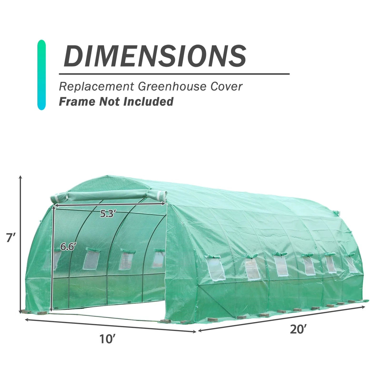 Aoodor Greenhouse Replacement Cover 20'X10'X7' Large Walk in Tunnel Outdoor Plant Gardening Greenhouse Spare Parts Cover (Frame NOT Included) Product Size